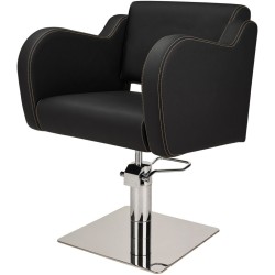 Czarny Fotel Fryzjerski HOLLY G  - Srebrna Kwadratowa Podstawa - Ayala 48h -Fotele fryzjerskie- 