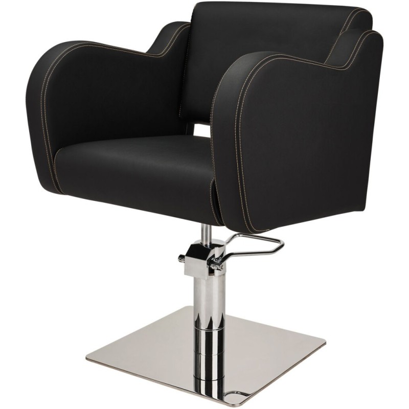 Czarny Fotel Fryzjerski HOLLY G  - Srebrna Kwadratowa Podstawa - Ayala 48h -Fotele fryzjerskie- 