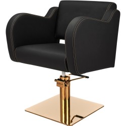 Czarny Fotel Fryzjerski HOLLY G  - Złota Kwadratowa Podstawa - Ayala 48h -Fotele fryzjerskie- 