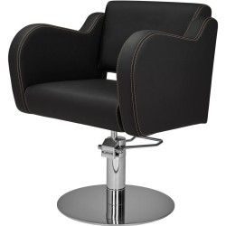 Czarny Fotel Fryzjerski HOLLY G - Srebrna Okrągła Podstawa - Ayala 48h -Fotele fryzjerskie- 