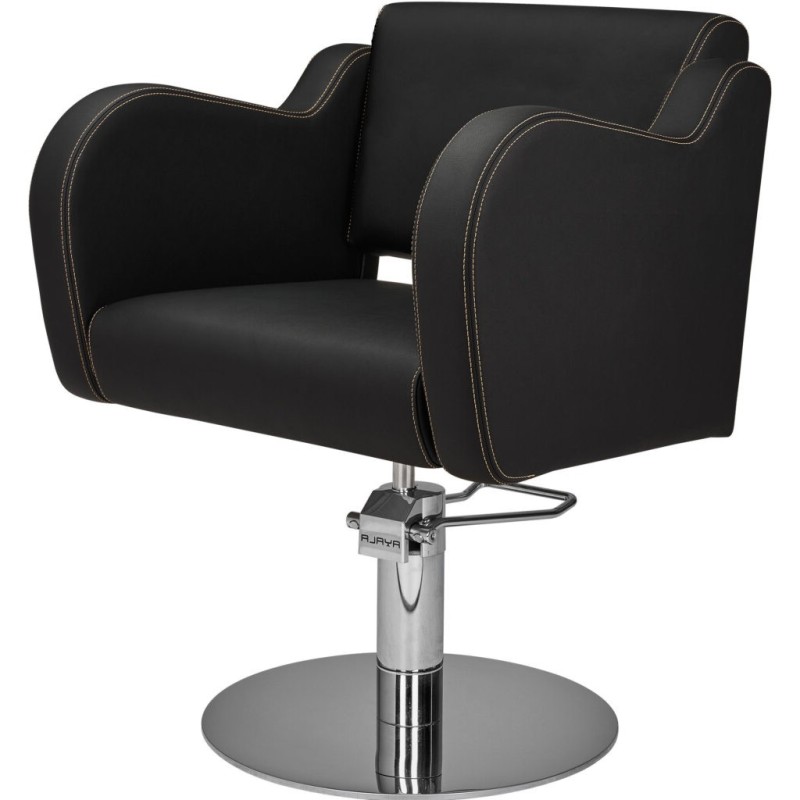 Czarny Fotel Fryzjerski HOLLY G - Srebrna Okrągła Podstawa - Ayala 48h -Fotele fryzjerskie- 