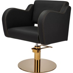 Czarny Fotel Fryzjerski HOLLY G - Złota Okrągła Podstawa - Ayala 48h -Fotele fryzjerskie- 