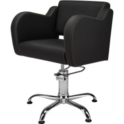 Czarny Fotel Fryzjerski HOLLY G - Srebrna Pięcioramienna Podstawa - Ayala 48h -Fotele fryzjerskie- 