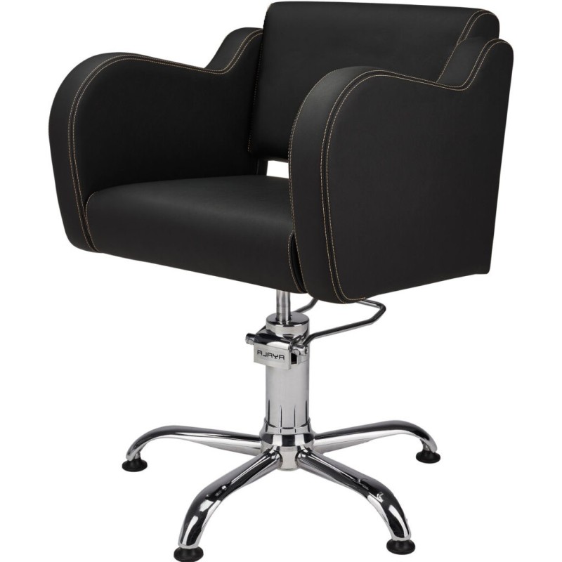 Czarny Fotel Fryzjerski HOLLY G - Srebrna Pięcioramienna Podstawa - Ayala 48h -Fotele fryzjerskie- 