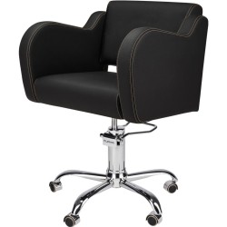 Czarny Fotel Fryzjerski HOLLY G - Srebrna Pięcioramienna Podstawa - Ayala 48h -Fotele fryzjerskie- 