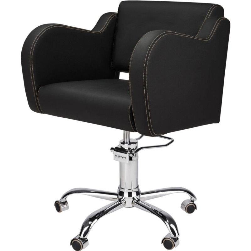 Czarny Fotel Fryzjerski HOLLY G - Srebrna Pięcioramienna Podstawa - Ayala 48h -Fotele fryzjerskie- 