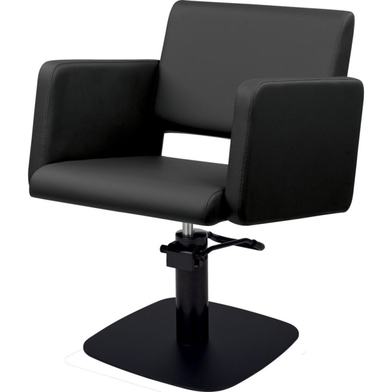 Czarny Fotel Fryzjerski LEA - Czarna Kwadratowa Podstawa - Ayala 48h -Fotele fryzjerskie- 