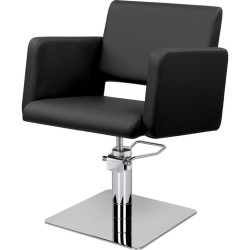 Czarny Fotel Fryzjerski LEA - Srebrna Kwadratowa Podstawa - Ayala 48h -Fotele fryzjerskie- 