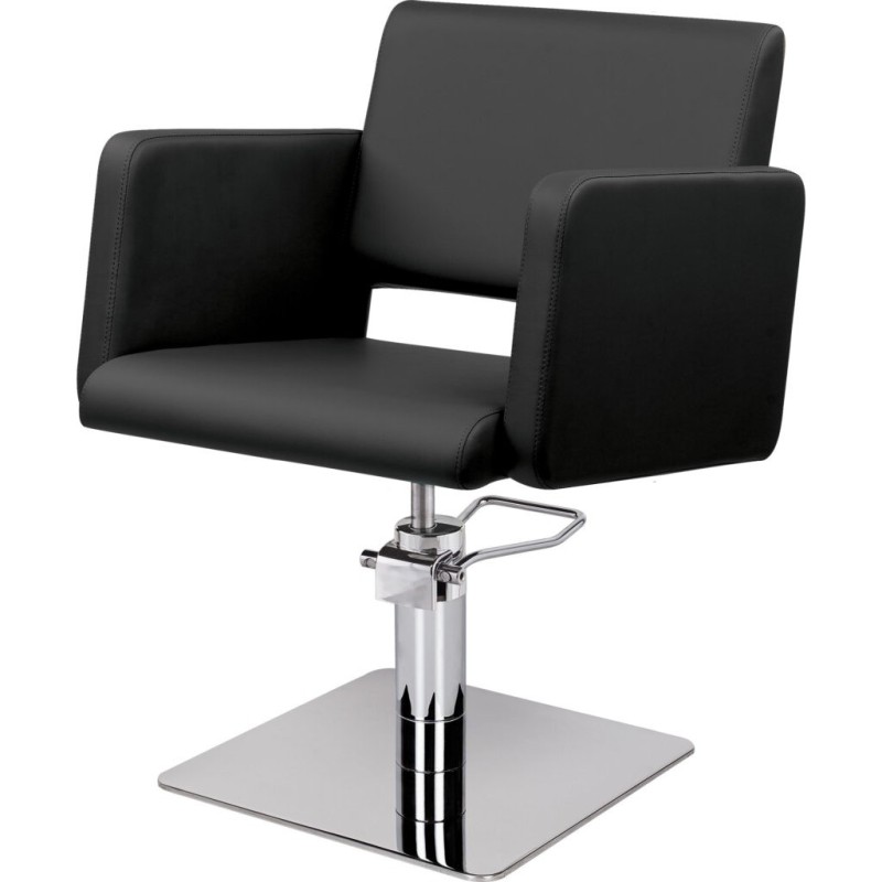 Czarny Fotel Fryzjerski LEA - Srebrna Kwadratowa Podstawa - Ayala 48h -Fotele fryzjerskie- 