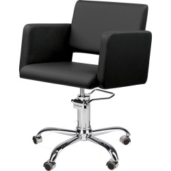 Czarny Fotel Fryzjerski LEA - Srebrna Pięcioramienna Podstawa - Ayala 48h -Fotele fryzjerskie- 