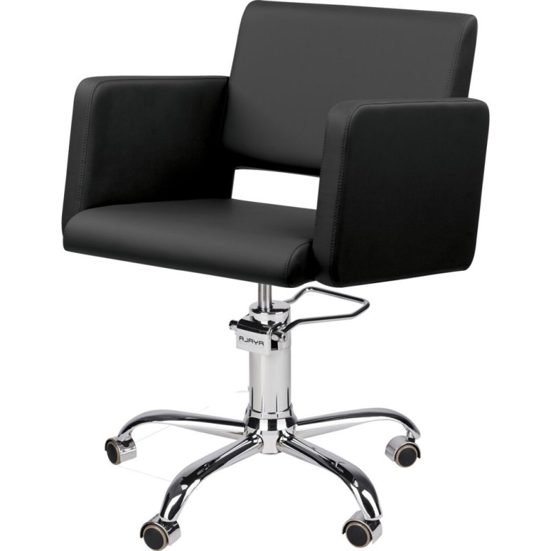 Czarny Fotel Fryzjerski LEA - Srebrna Pięcioramienna Podstawa - Ayala 48h -Fotele fryzjerskie- 