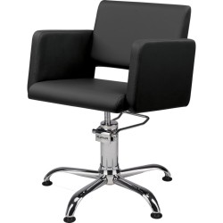 Czarny Fotel Fryzjerski LEA - Srebrna Pięcioramienna Podstawa - Ayala 48h -Fotele fryzjerskie- 