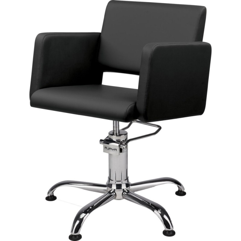 Czarny Fotel Fryzjerski LEA - Srebrna Pięcioramienna Podstawa - Ayala 48h -Fotele fryzjerskie- 