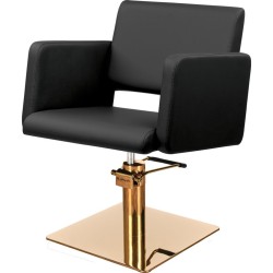 Czarny Fotel Fryzjerski LEA - Złota Kwadratowa Podstawa - Ayala 48h -Fotele fryzjerskie- 
