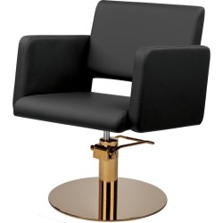 Czarny Fotel Fryzjerski LEA - Złota Okrągła Podstawa - Ayala 48h -Fotele fryzjerskie- 