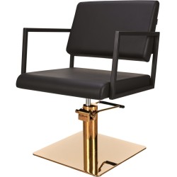 Czarny Fotel Fryzjerski LOFT - Złota Kwadratowa Podstawa - Ayala 48h -Fotele fryzjerskie- 