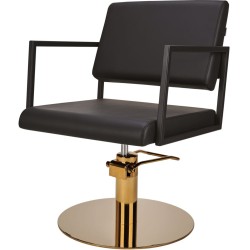 Czarny Fotel Fryzjerski LOFT - Złota Okrągła Podstawa - Ayala 48h -Fotele fryzjerskie- 