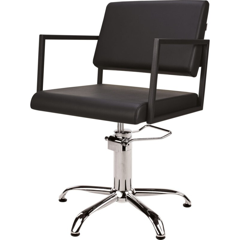 Czarny Fotel Fryzjerski LOFT - Srebrna Pięcioramienna Podstawa - Ayala 48h -Fotele fryzjerskie- 