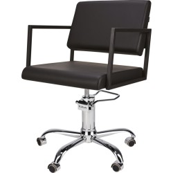 Czarny Fotel Fryzjerski LOFT - Srebrna Pięcioramienna Podstawa - Ayala 48h -Fotele fryzjerskie- 