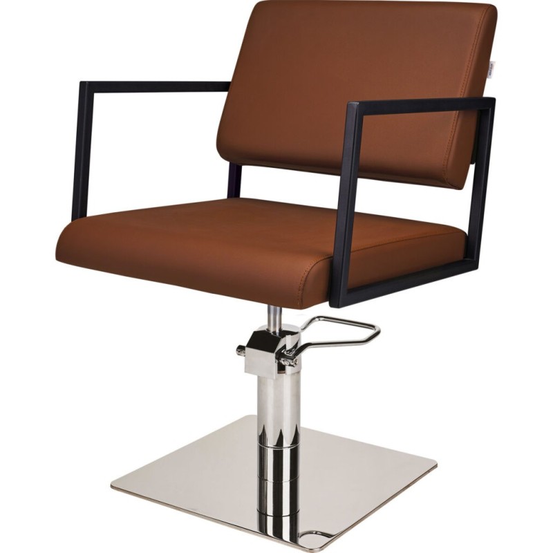 Brązowy Fotel Fryzjerski LOFT - Srebrna Kwadratowa Podstawa - Ayala 48h -Fotele fryzjerskie- 