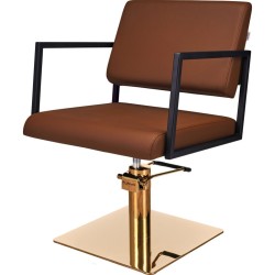 Brązowy Fotel Fryzjerski LOFT - Złota Kwadratowa Podstawa - Ayala 48h -Fotele fryzjerskie- 
