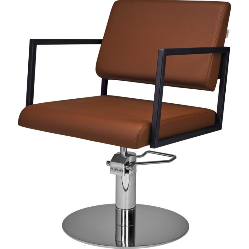 Brązowy Fotel Fryzjerski LOFT - Srebrna Okrągła Podstawa - Ayala 48h -Fotele fryzjerskie- 