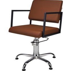 Brązowy Fotel Fryzjerski LOFT - Srebrna Pięcioramienna Podstawa - Ayala 48h -Fotele fryzjerskie- 