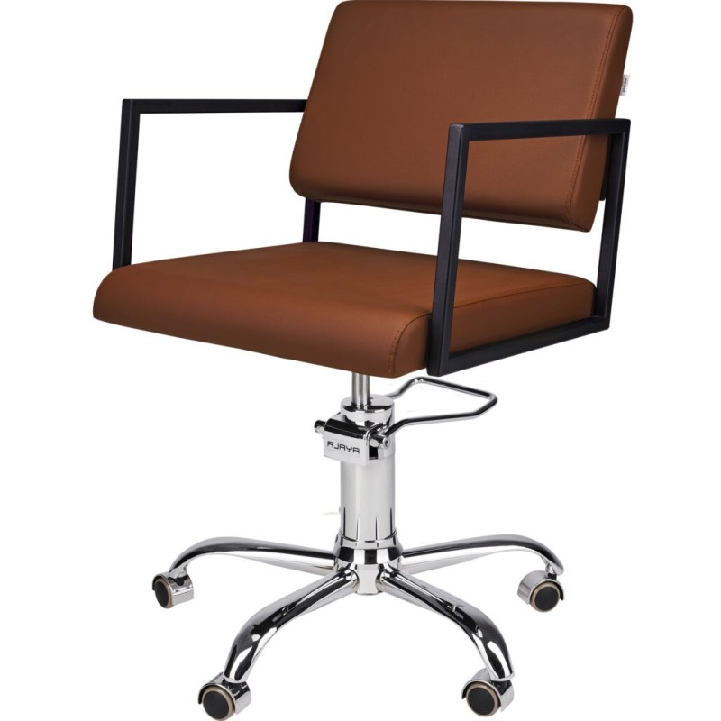 Brązowy Fotel Fryzjerski LOFT - Srebrna Pięcioramienna Podstawa - Ayala 48h -Fotele fryzjerskie- 