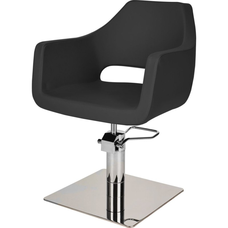 Czarny Fotel Fryzjerski MAREA - Srebrna Kwadratowa Podstawa - Ayala 48h -Fotele fryzjerskie- 