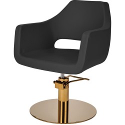 Czarny Fotel Fryzjerski MAREA - Złota Okrągła Podstawa - Ayala 48h -Fotele fryzjerskie- 