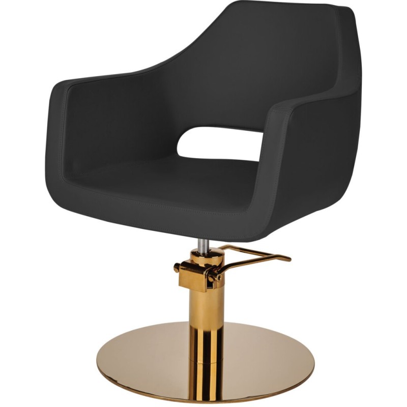 Czarny Fotel Fryzjerski MAREA - Złota Okrągła Podstawa - Ayala 48h -Fotele fryzjerskie- 