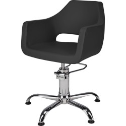 Czarny Fotel Fryzjerski MAREA - Srebrna Pięcioramienna Podstawa - Ayala 48h -Fotele fryzjerskie- 