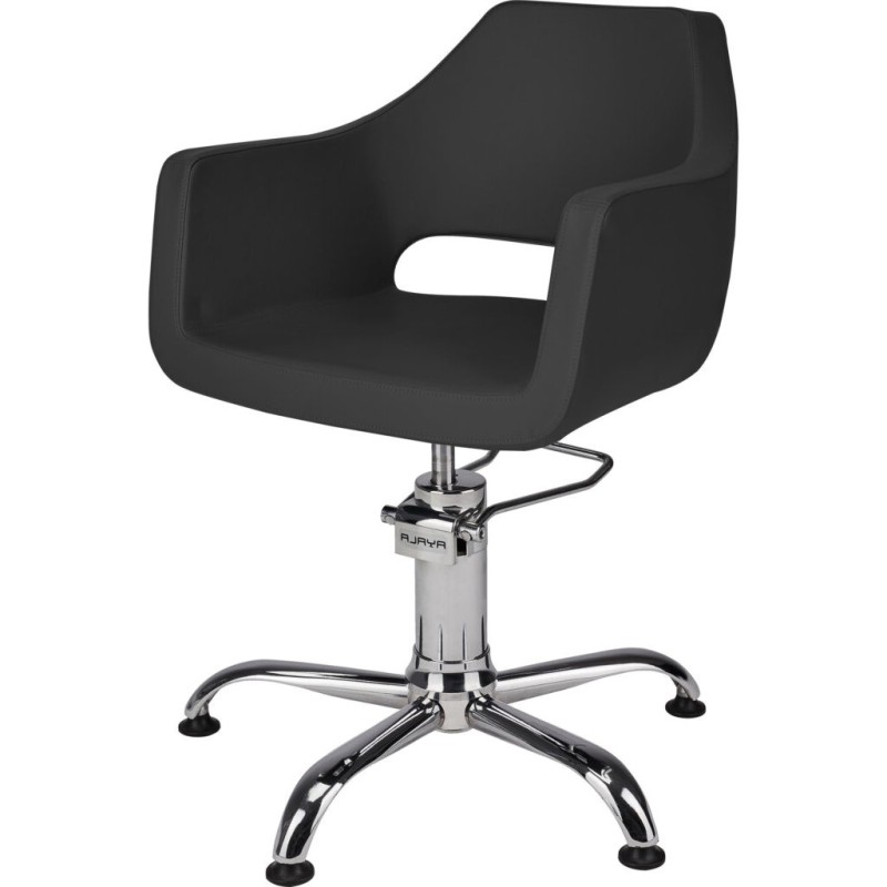 Czarny Fotel Fryzjerski MAREA - Srebrna Pięcioramienna Podstawa - Ayala 48h -Fotele fryzjerskie- 