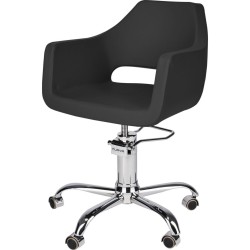 Czarny Fotel Fryzjerski MAREA - Srebrna Pięcioramienna Podstawa - Ayala 48h -Fotele fryzjerskie- 