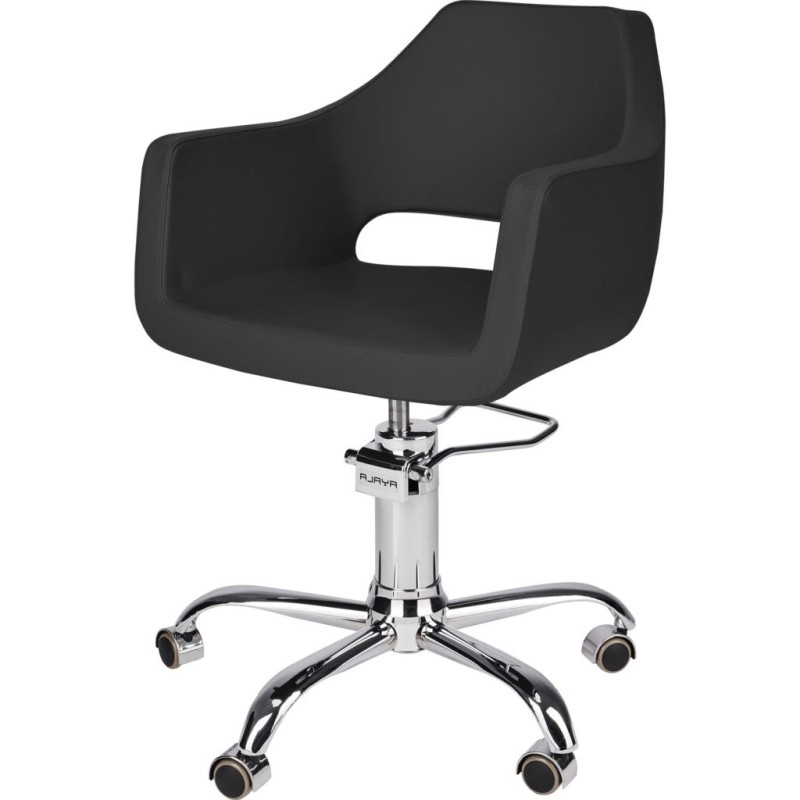 Czarny Fotel Fryzjerski MAREA - Srebrna Pięcioramienna Podstawa - Ayala 48h -Fotele fryzjerskie- 