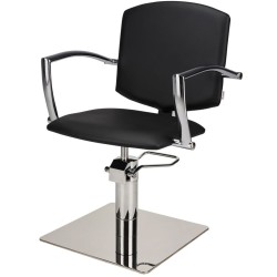 Czarny Fotel Fryzjerski PAKO - Srebrna Kwadratowa Podstawa - Ayala 48h -Fotele fryzjerskie- 
