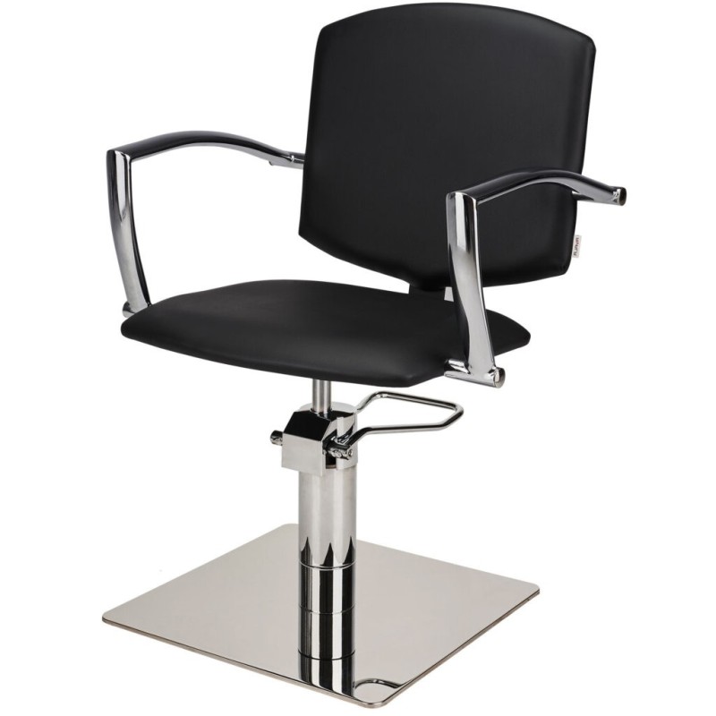 Czarny Fotel Fryzjerski PAKO - Srebrna Kwadratowa Podstawa - Ayala 48h -Fotele fryzjerskie- 