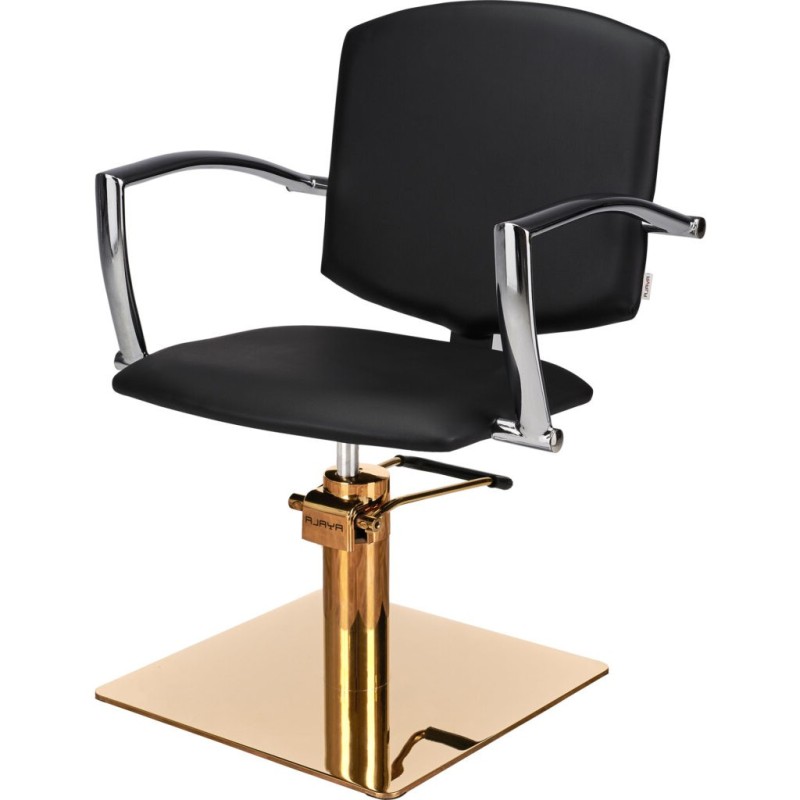Czarny Fotel Fryzjerski PAKO - Złota Kwadratowa Podstawa - Ayala 48h -Fotele fryzjerskie- 