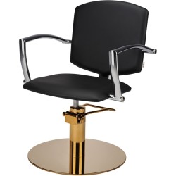 Czarny Fotel Fryzjerski PAKO - Złota Okrągła Podstawa - Ayala 48h -Fotele fryzjerskie- 