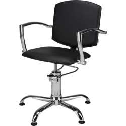 Czarny Fotel Fryzjerski PAKO - Srebrna Pięcioramienna Podstawa - Ayala 48h -Fotele fryzjerskie- 