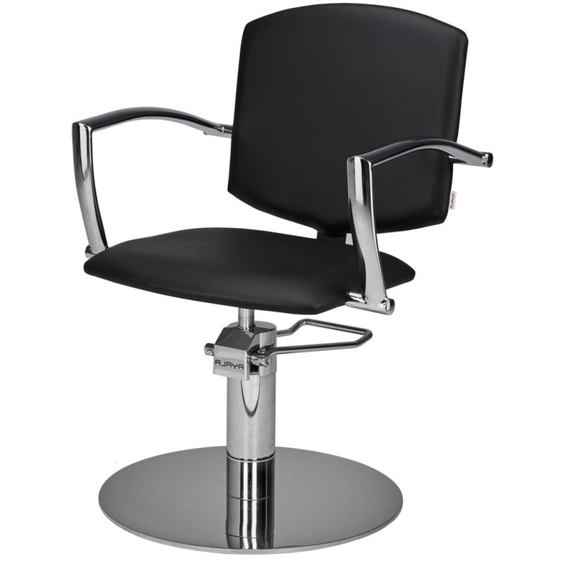 Czarny Fotel Fryzjerski PAKO - Srebrna Okrągła Podstawa - Ayala 48h -Fotele fryzjerskie- 