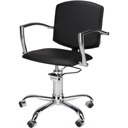 Czarny Fotel Fryzjerski PAKO - Srebrna Pięcioramienna Podstawa - Ayala 48h -Fotele fryzjerskie- 