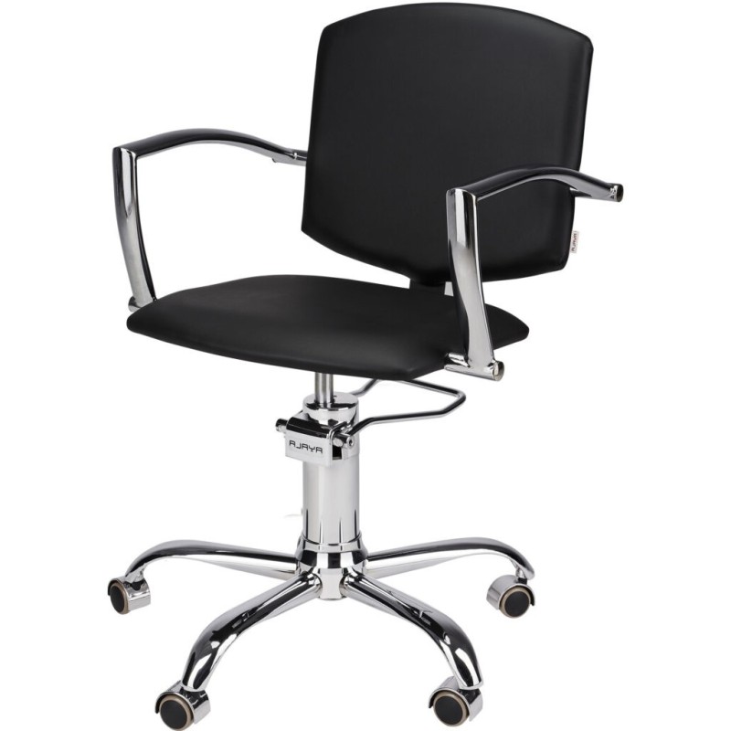 Czarny Fotel Fryzjerski PAKO - Srebrna Pięcioramienna Podstawa - Ayala 48h -Fotele fryzjerskie- 