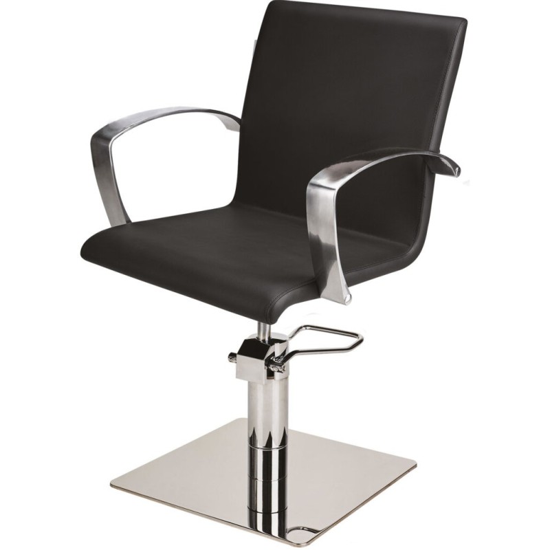 Czarny Fotel Fryzjerski PARTNER - Srebrna Kwadratowa Podstawa - Ayala 48h -Fotele fryzjerskie- 