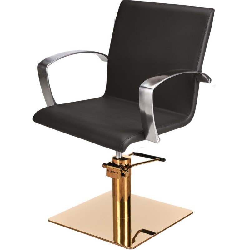 Czarny Fotel Fryzjerski PARTNER - Złota Kwadratowa Podstawa - Ayala 48h -Fotele fryzjerskie- 