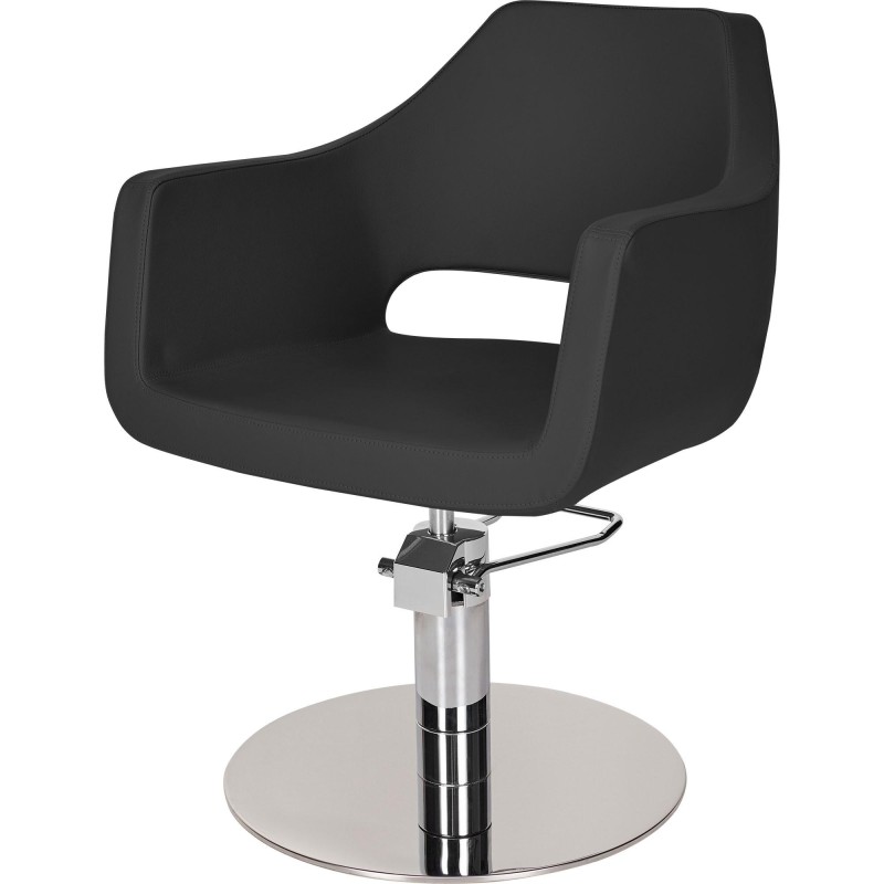 Czarny Fotel Fryzjerski MAREA - Srebrna Okrągła Podstawa - Ayala 48h -Fotele fryzjerskie- 