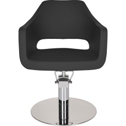 Czarny Fotel Fryzjerski MAREA - Srebrna Okrągła Podstawa - Ayala 48h -Fotele fryzjerskie- 