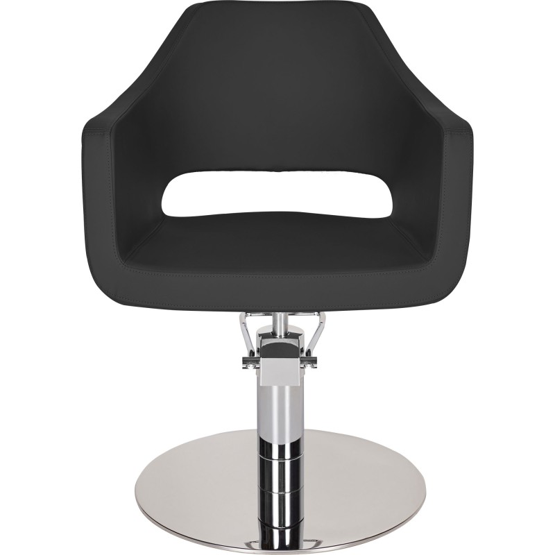 Czarny Fotel Fryzjerski MAREA - Srebrna Okrągła Podstawa - Ayala 48h -Fotele fryzjerskie- 