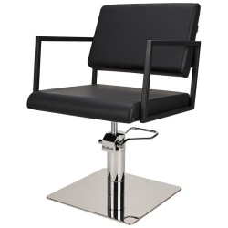 Czarny Fotel Fryzjerski LOFT - Srebrna Kwadratowa Podstawa - Ayala 48h -Fotele fryzjerskie- 