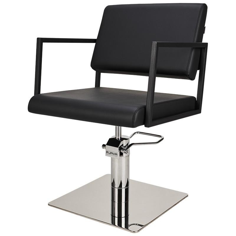 Czarny Fotel Fryzjerski LOFT - Srebrna Kwadratowa Podstawa - Ayala 48h -Fotele fryzjerskie- 